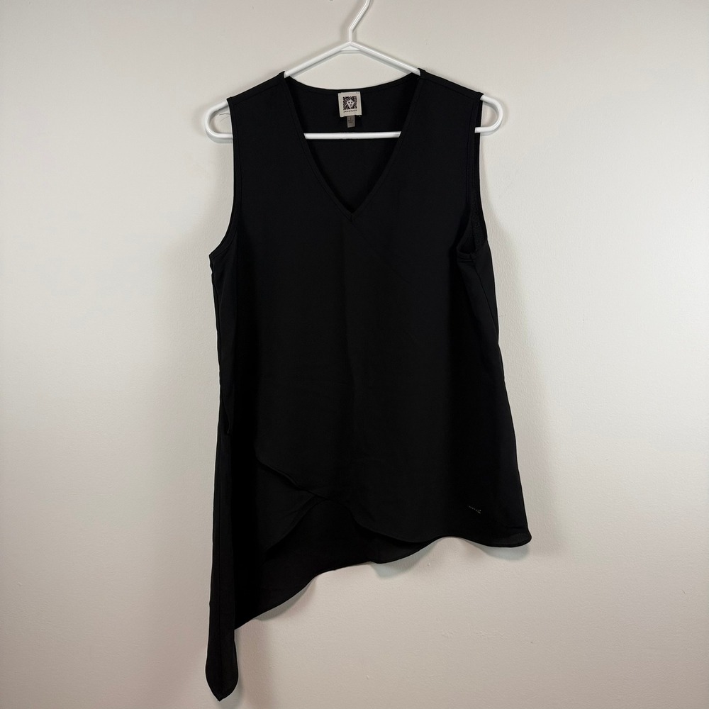 ✨3 for $20 Anne Klein Womens Black Sleeveless Top S Asymmetrical Hem V-Neck